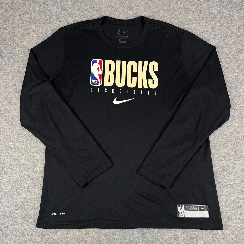 Nike Dri Fit Milwaukee Bucks NBA T-Shirt Tee Black Mens Large L *